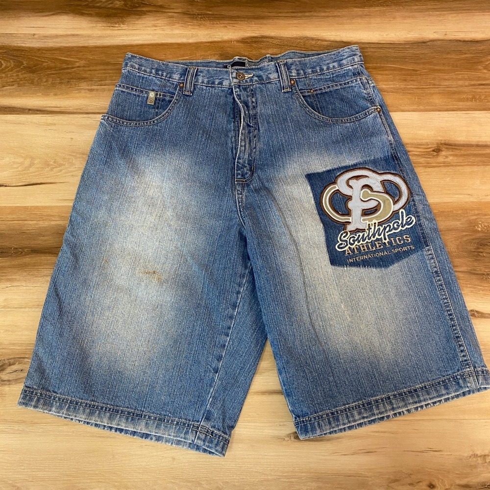 Vintage Southpole Denim Jean Shorts Mens 36 Blue Embroidered Baggy Y2K Jorts